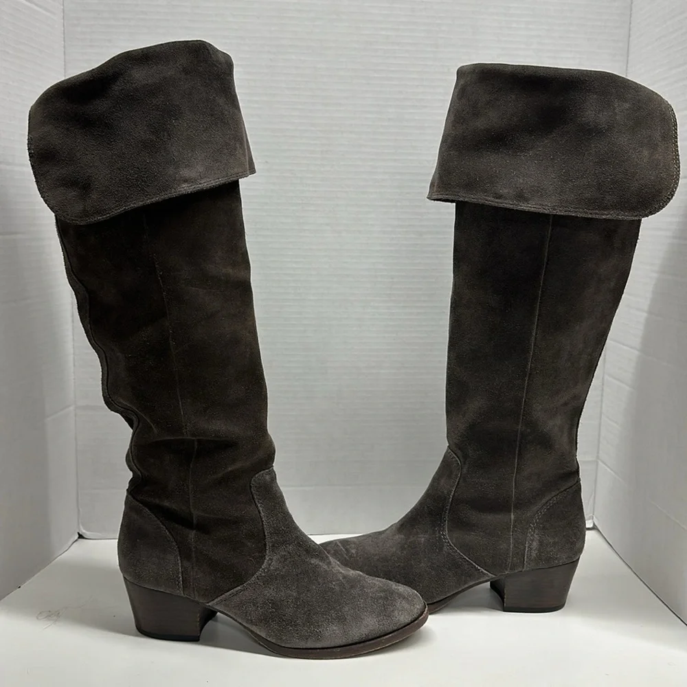 Frye Clara Boots Tall Over the Knee High Heeled Boot Shoes Suede Gray Size 7